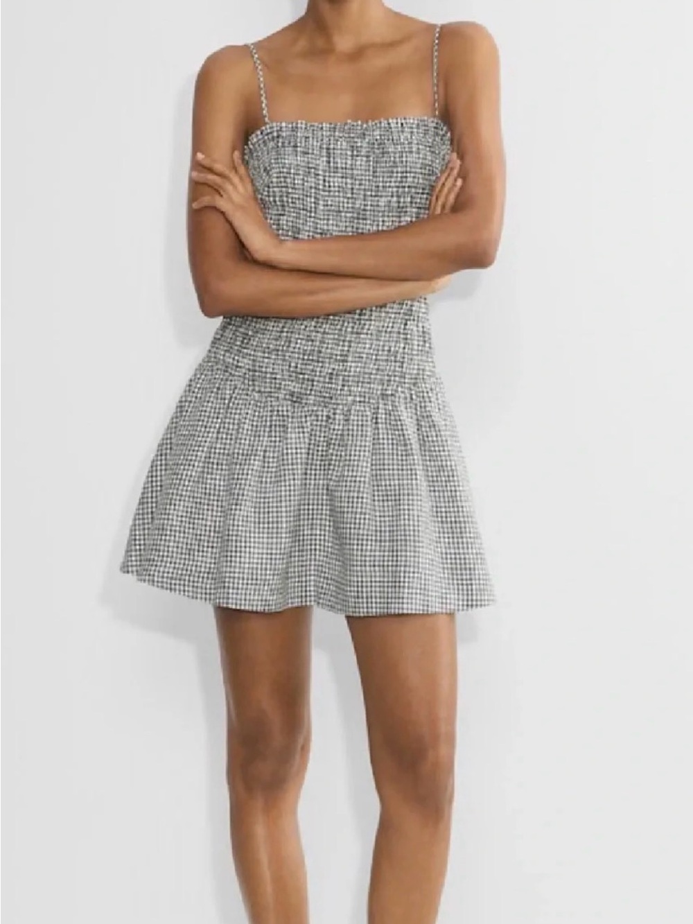 Wilfred Black & White Gingham Smocked Mini Dress